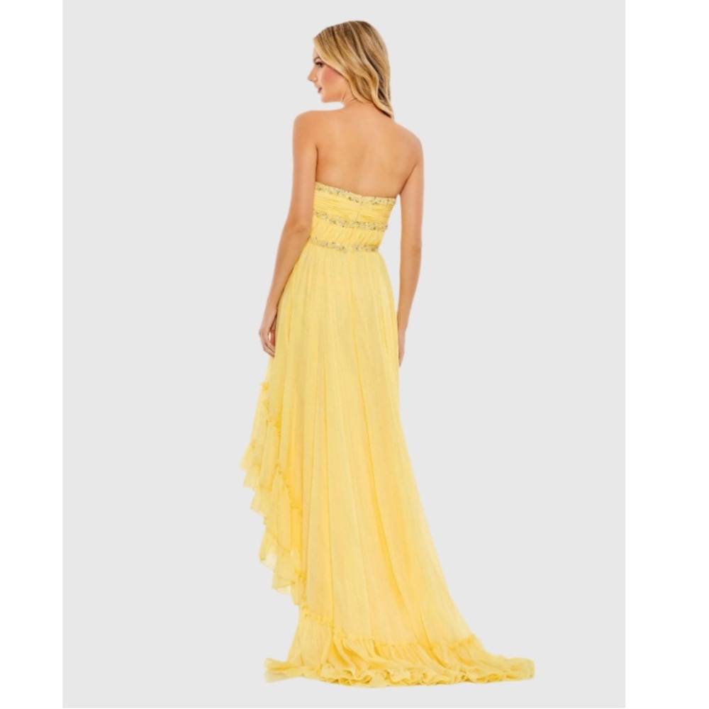 Mac Duggal Lemon Yellow Beaded High Low Chiffon Gown NWT - Picture 4 of 8